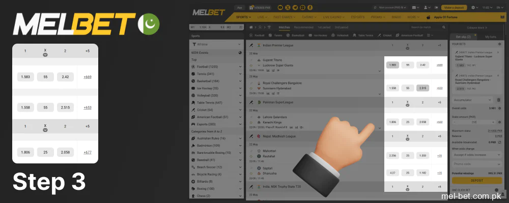 Decide on the odds, step 3