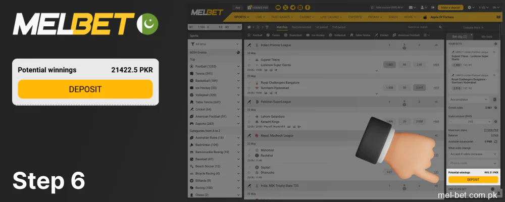 Click the yellow Deposit button, step 6